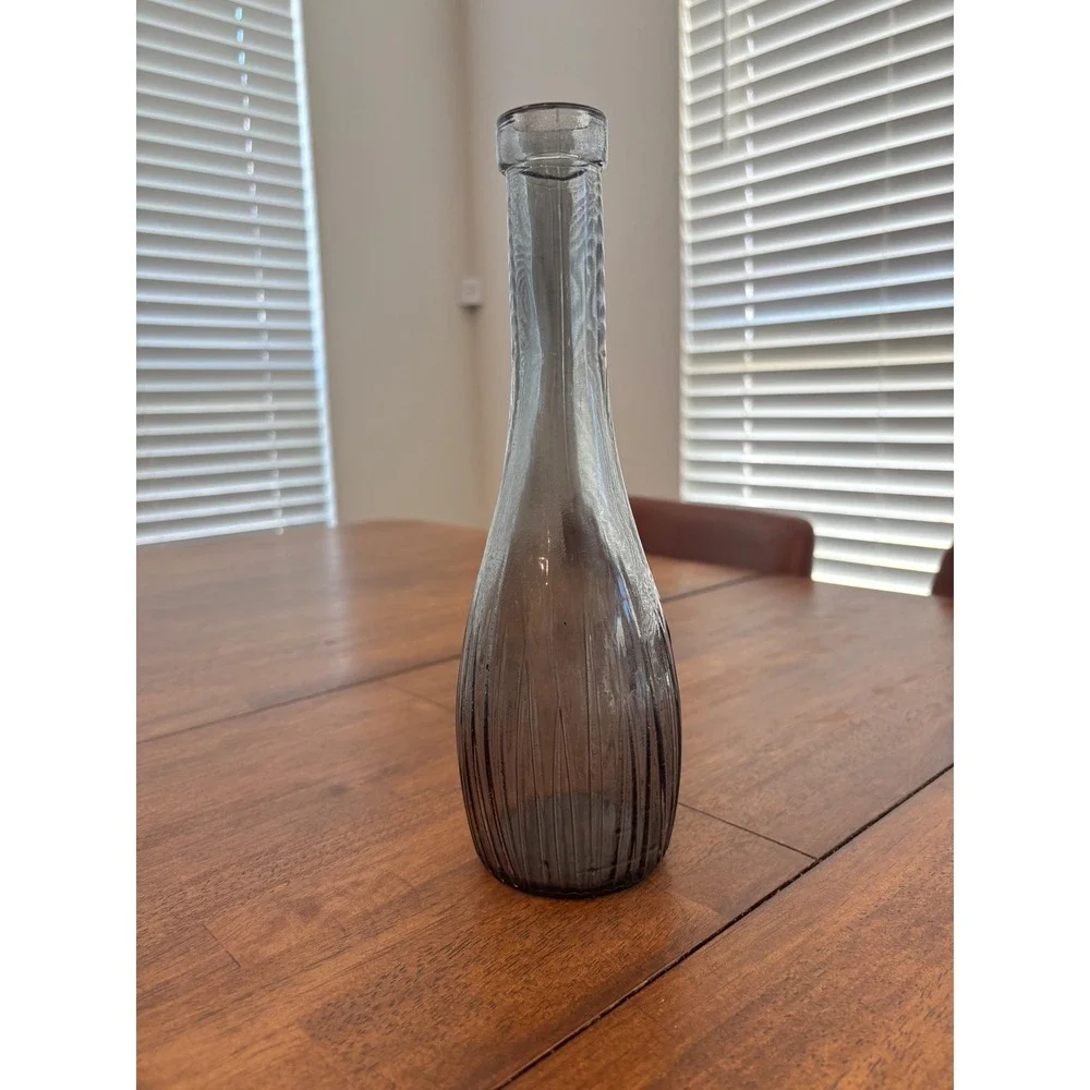 Bud Vase Ribbed Textured Glass Smoky Gray Minimalist MCM Decor